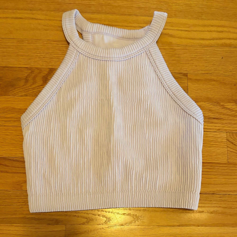 Aerie Purple Ribbed High-Neck Cropped Tank Top